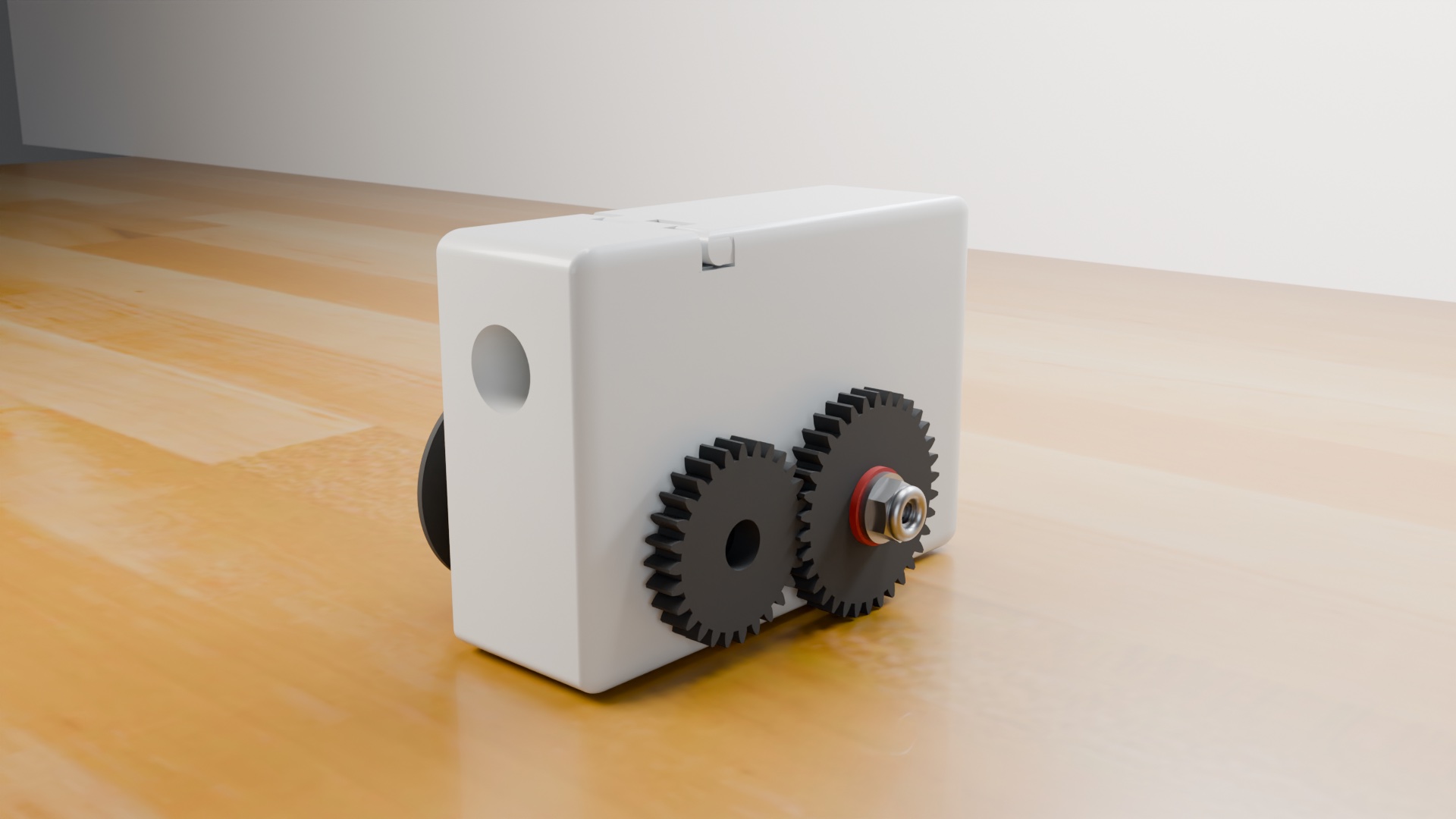 TiltForge Beta — wide studio profile showing the headrail-sized enclosure