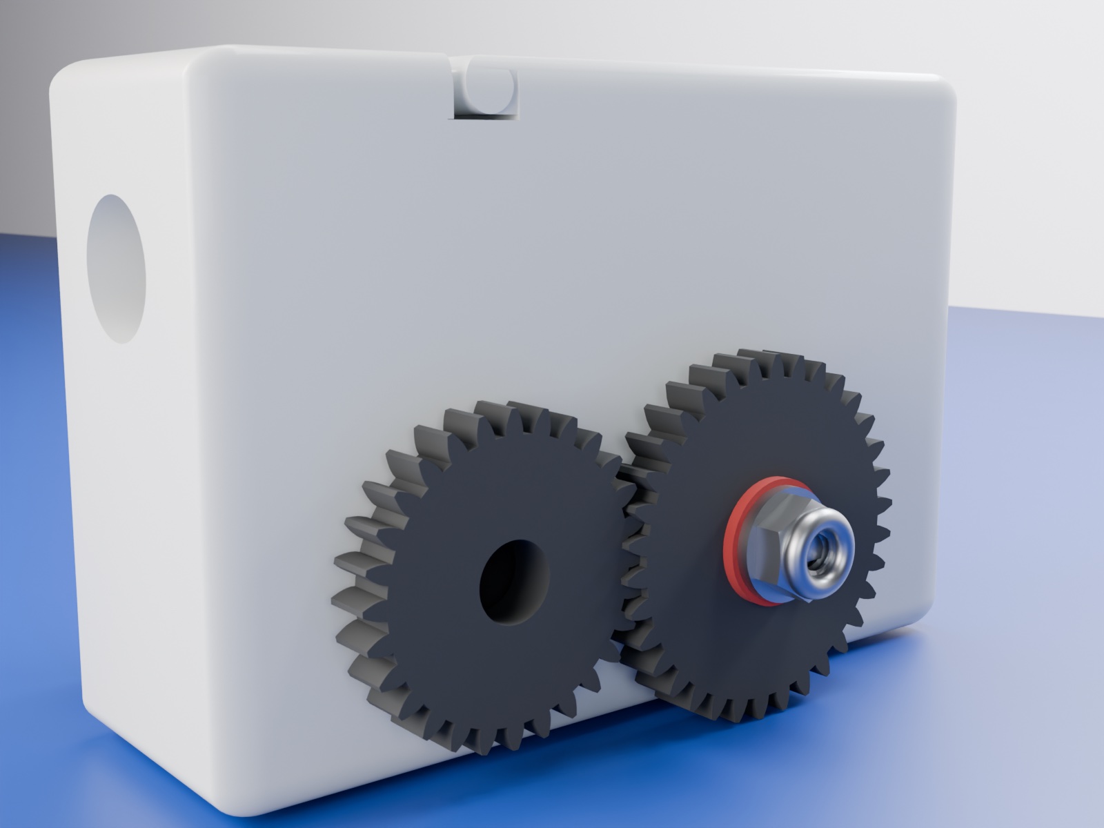 Close-up of the 3201PA-F glass-filled nylon spur gears and locknut